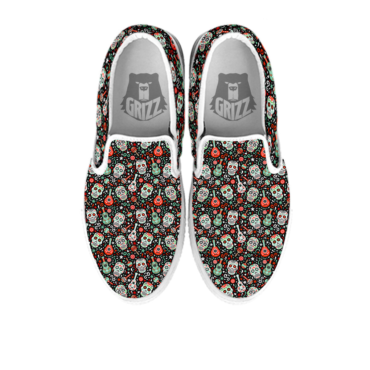 Day Of The Dead Calaveras Print Pattern White Slip On Shoes-grizzshop