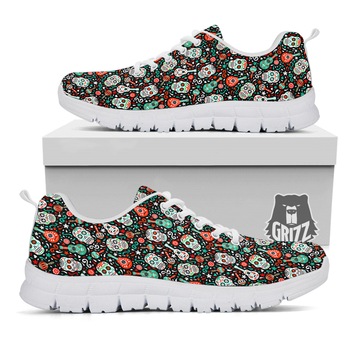 Day Of The Dead Calaveras Print Pattern White Sneaker-grizzshop