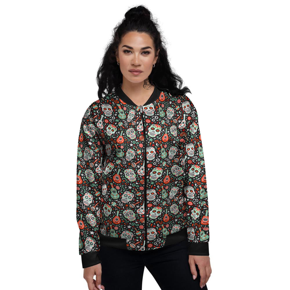 Day Of The Dead Calaveras Print Pattern Women's Bomber Jacket-grizzshop