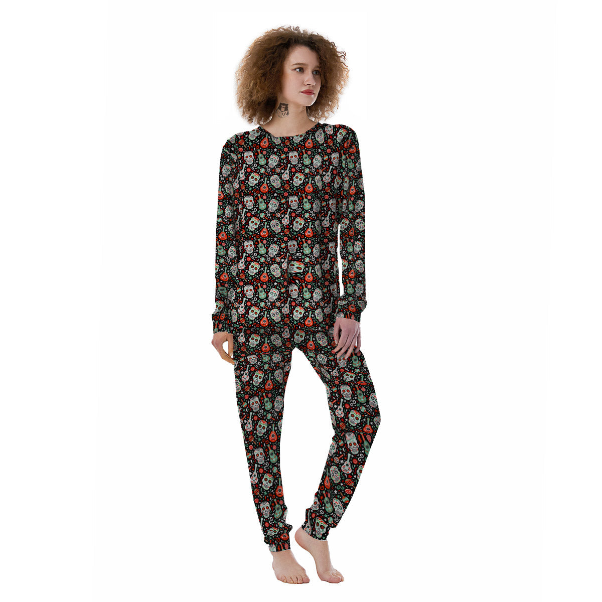 Day Of The Dead Calaveras Print Pattern Women's Pajamas-grizzshop