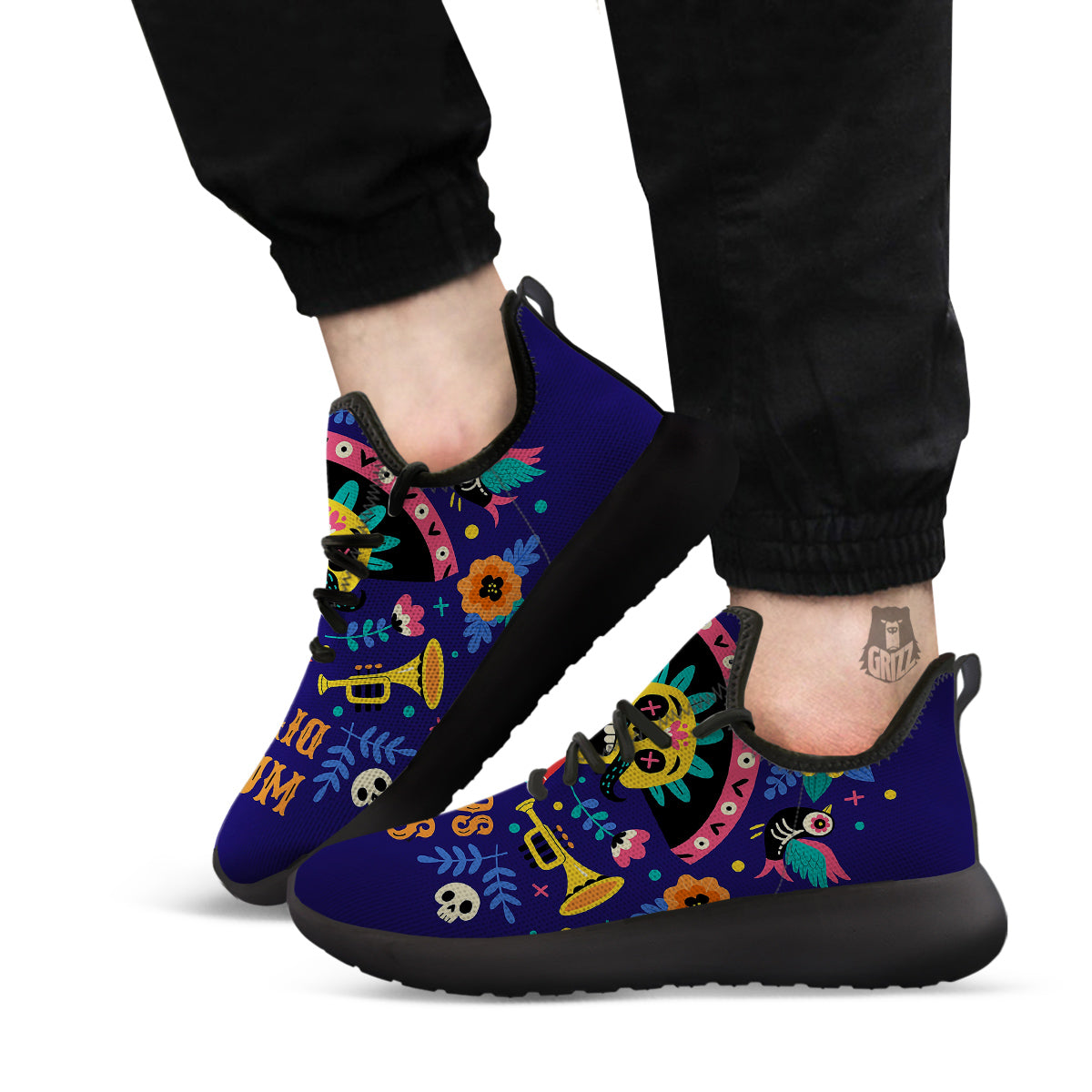 Day Of The Dead Cinco de Mayo Print Black Athletic Shoes-grizzshop