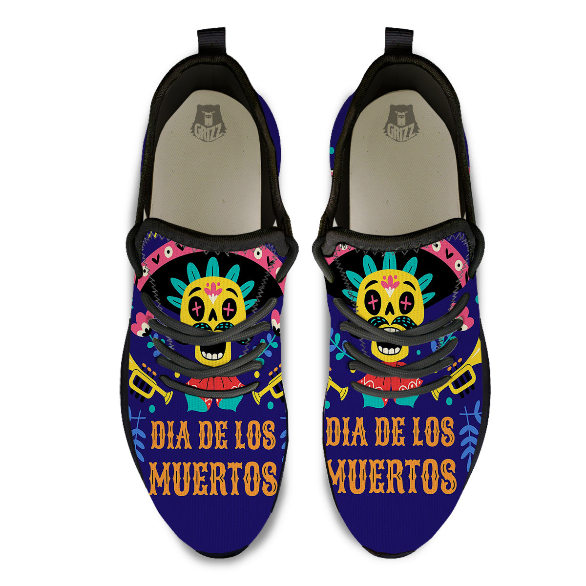 Day Of The Dead Cinco de Mayo Print Black Athletic Shoes-grizzshop