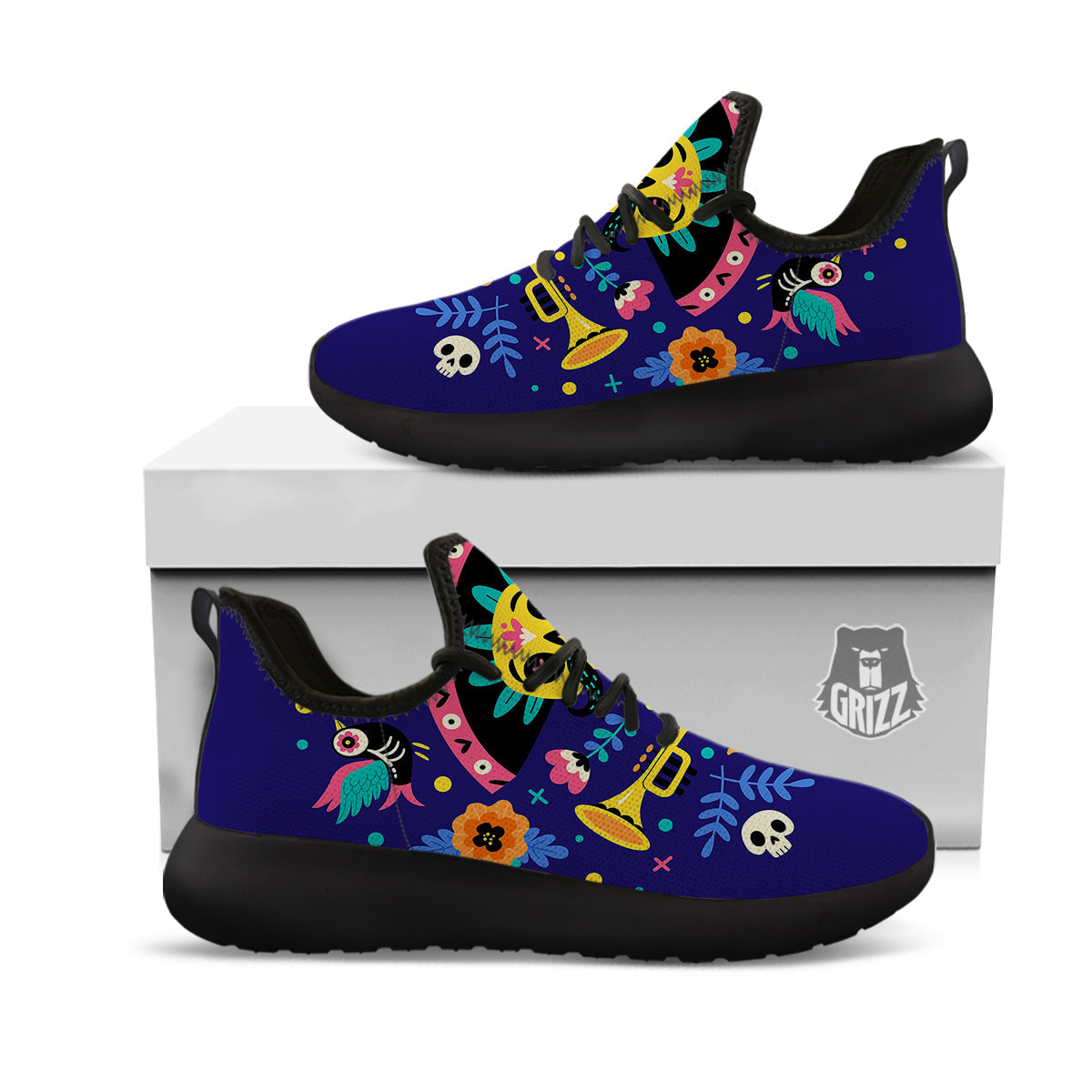 Day Of The Dead Cinco de Mayo Print Black Athletic Shoes-grizzshop