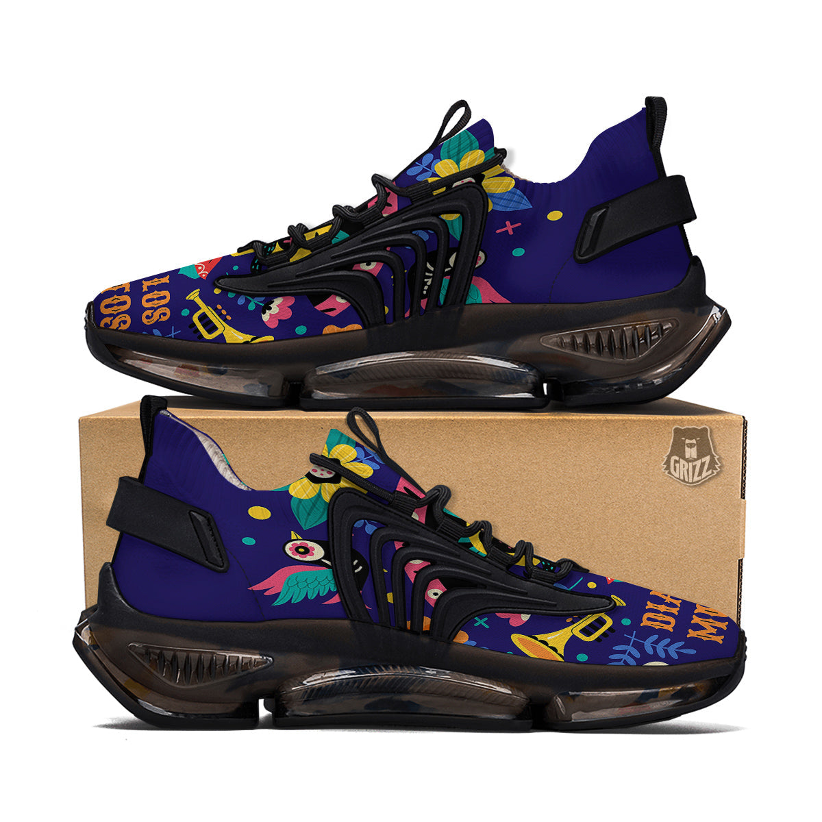 Day Of The Dead Cinco de Mayo Print Black Gym Shoes-grizzshop