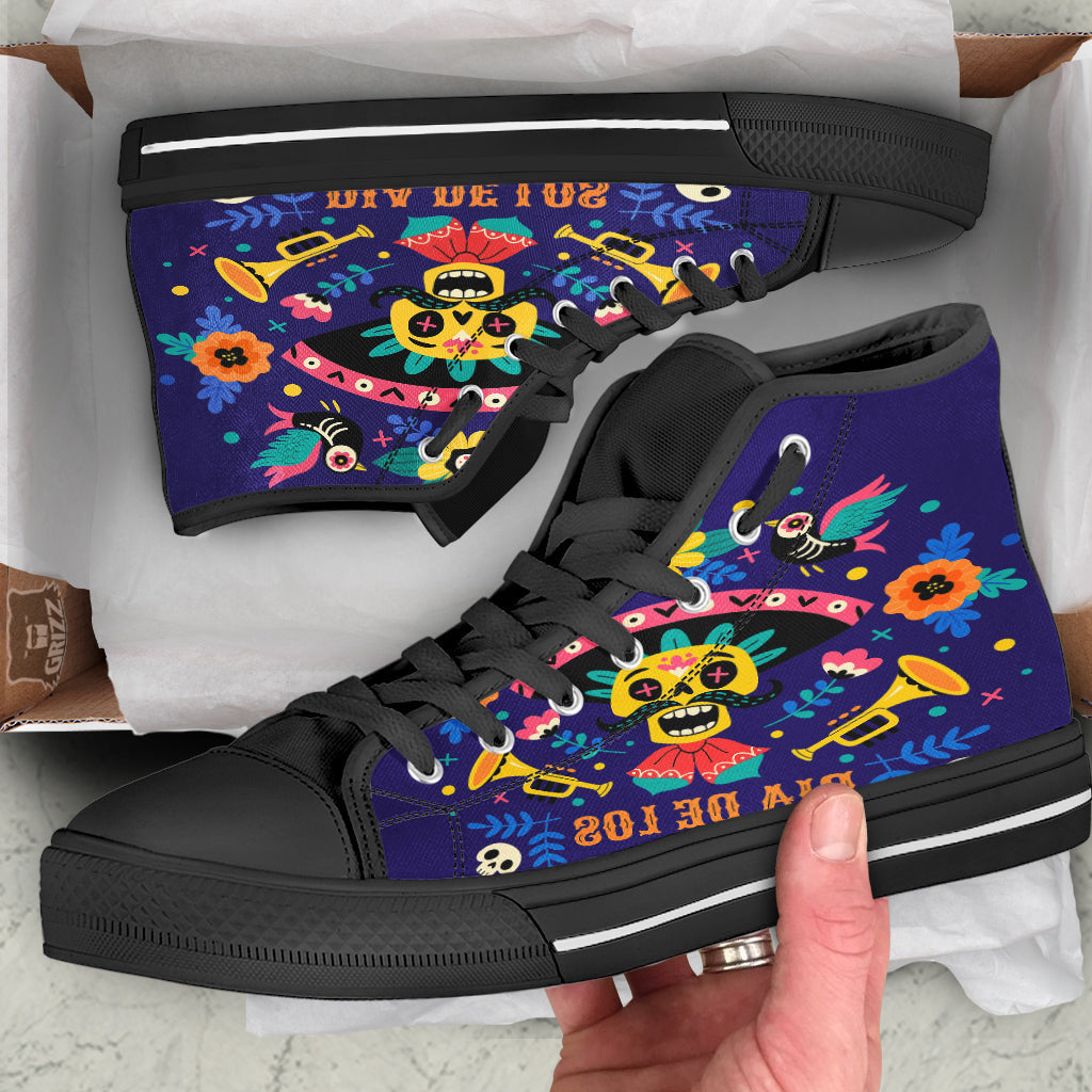 Day Of The Dead Cinco de Mayo Print Black High Top Shoes-grizzshop