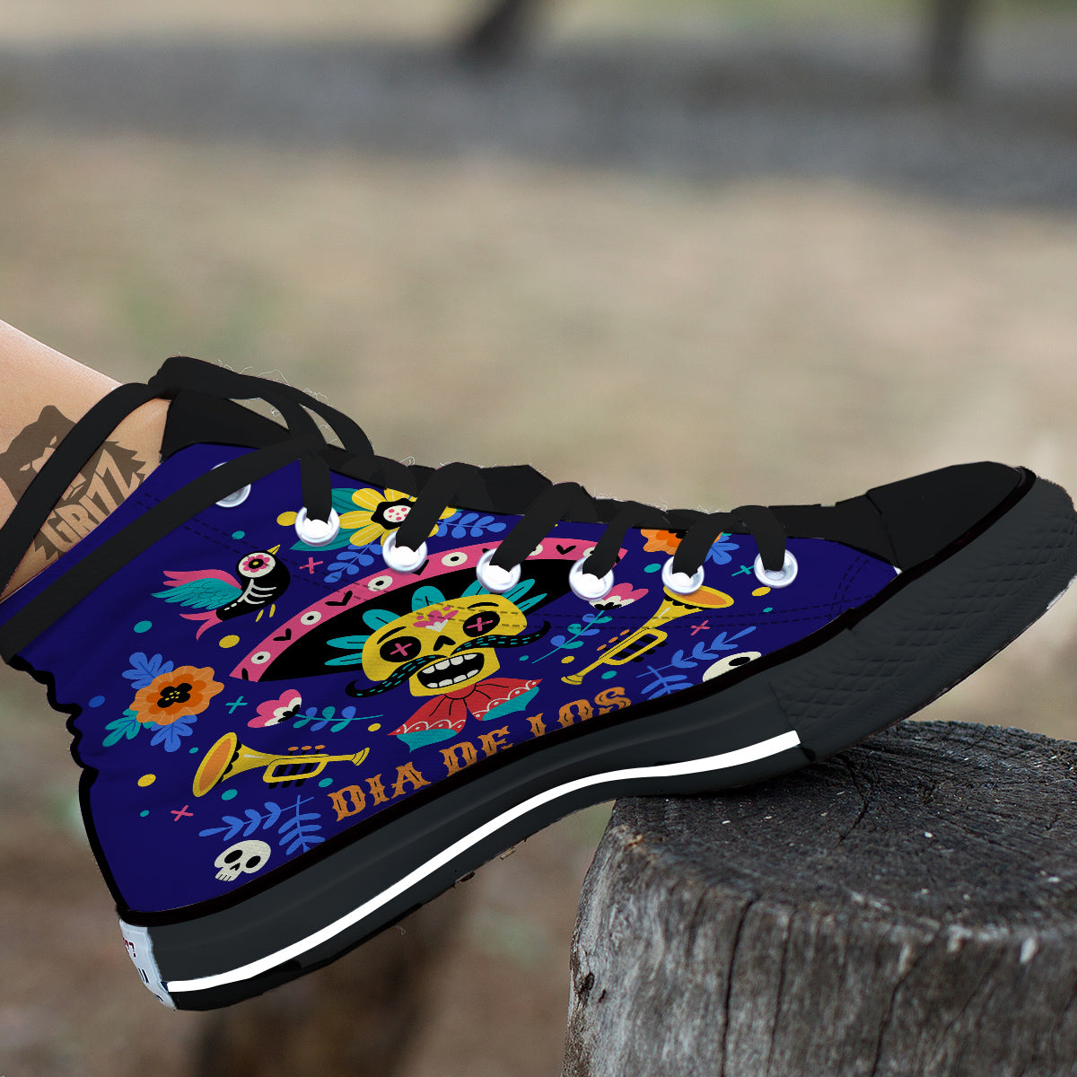 Day Of The Dead Cinco de Mayo Print Black High Top Shoes-grizzshop