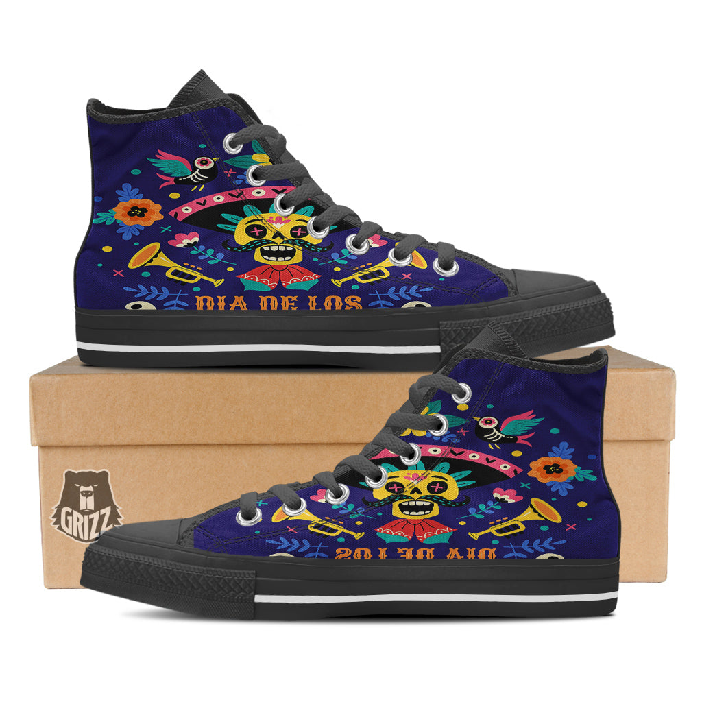 Day Of The Dead Cinco de Mayo Print Black High Top Shoes-grizzshop