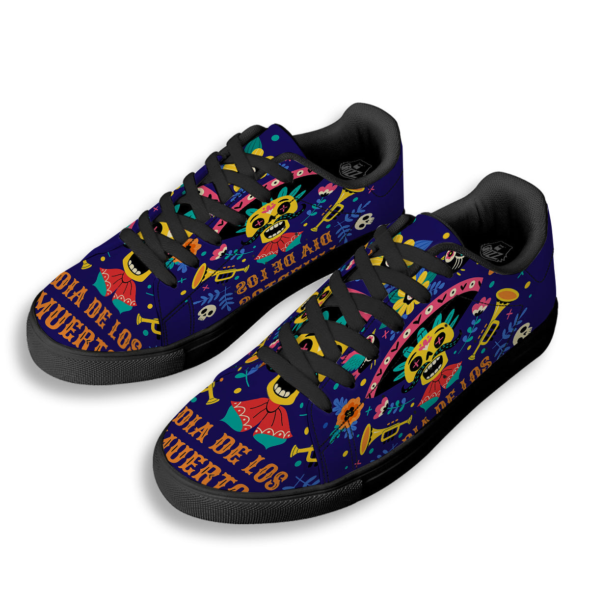 Day Of The Dead Cinco de Mayo Print Black Low Top Sneakers-grizzshop