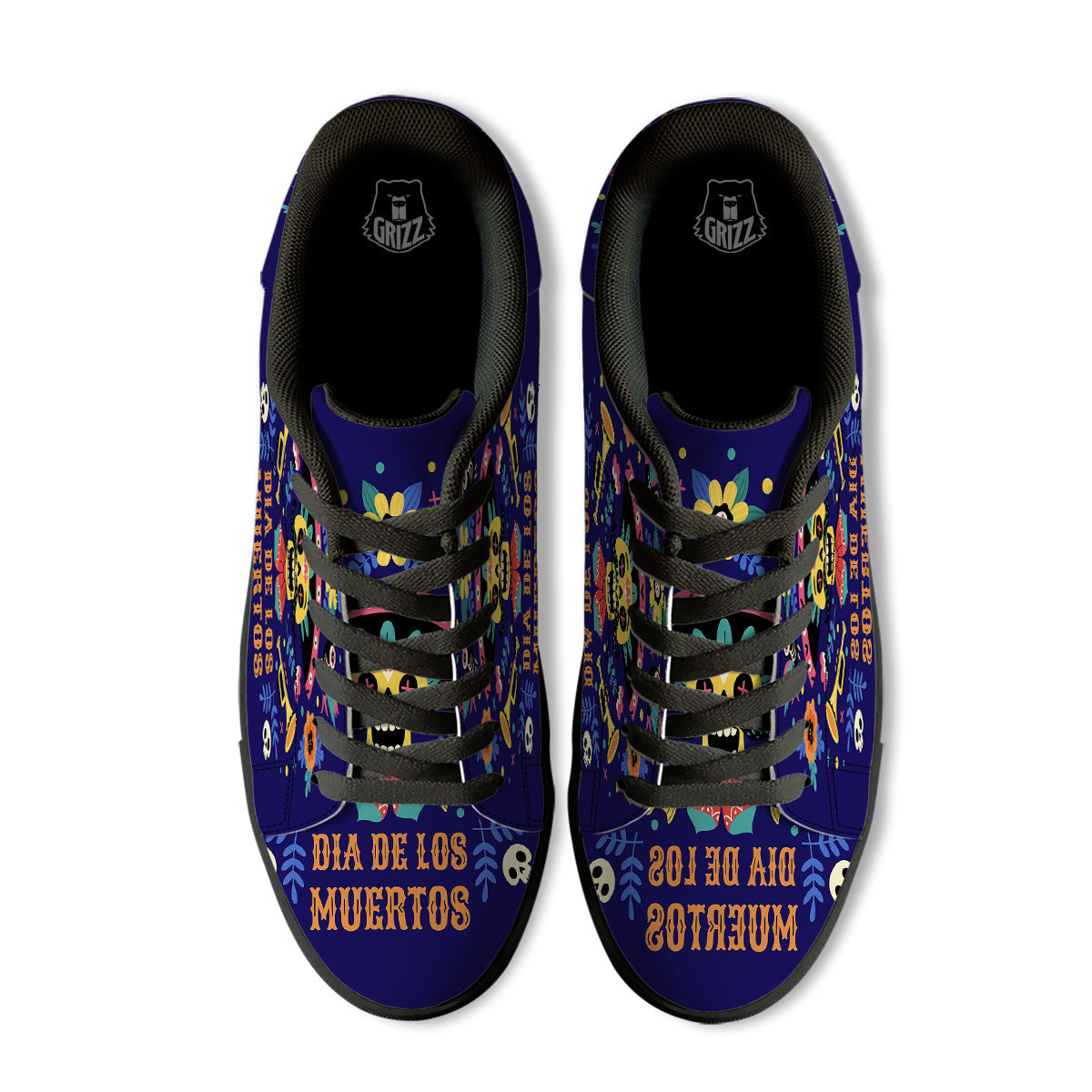 Day Of The Dead Cinco de Mayo Print Black Low Top Sneakers-grizzshop