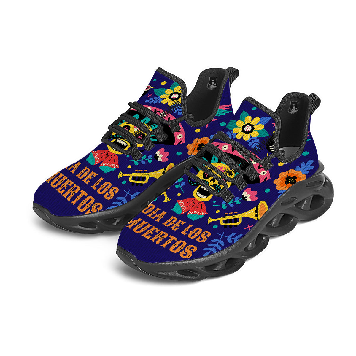 Day Of The Dead Cinco de Mayo Print Black Running Shoes-grizzshop