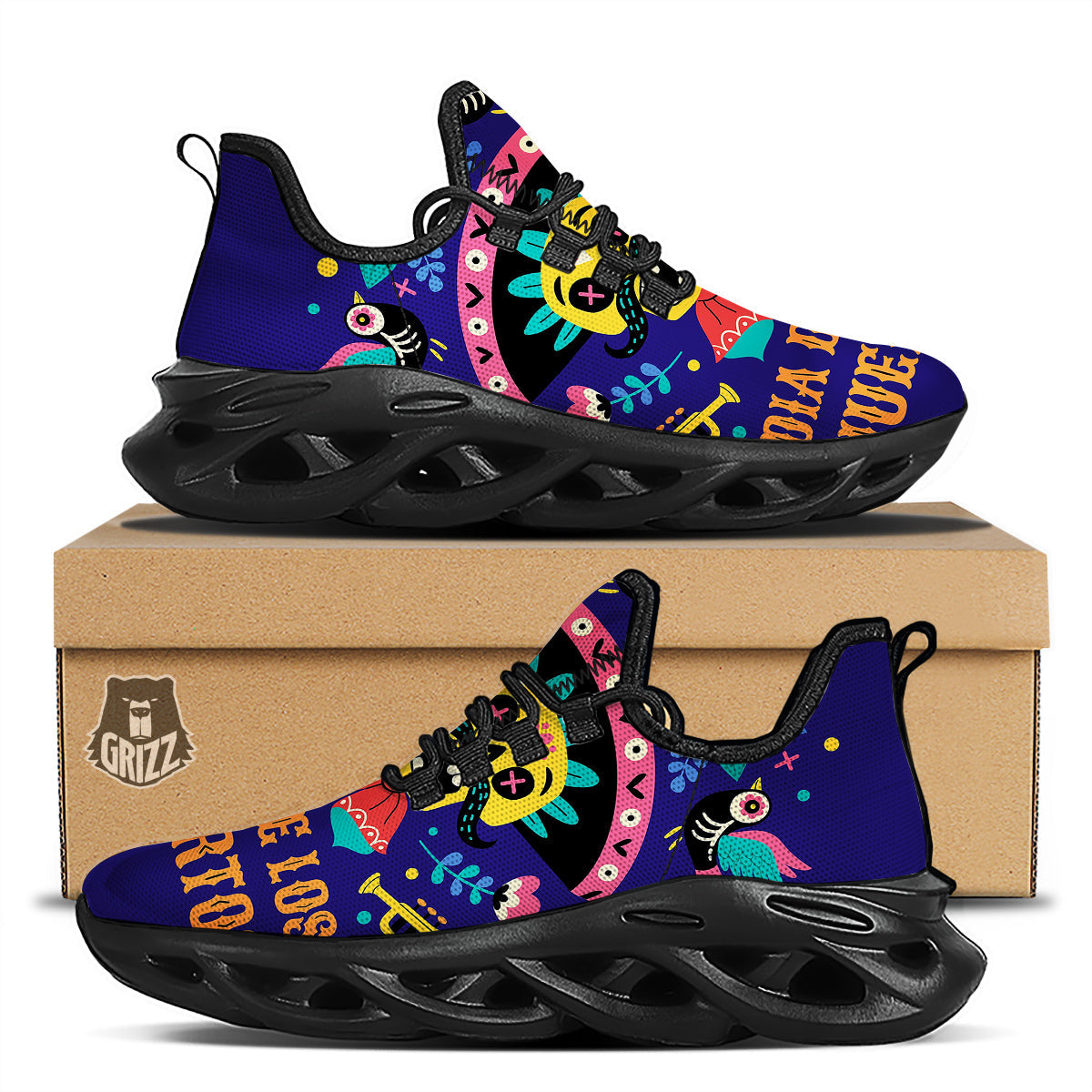 Day Of The Dead Cinco de Mayo Print Black Running Shoes-grizzshop