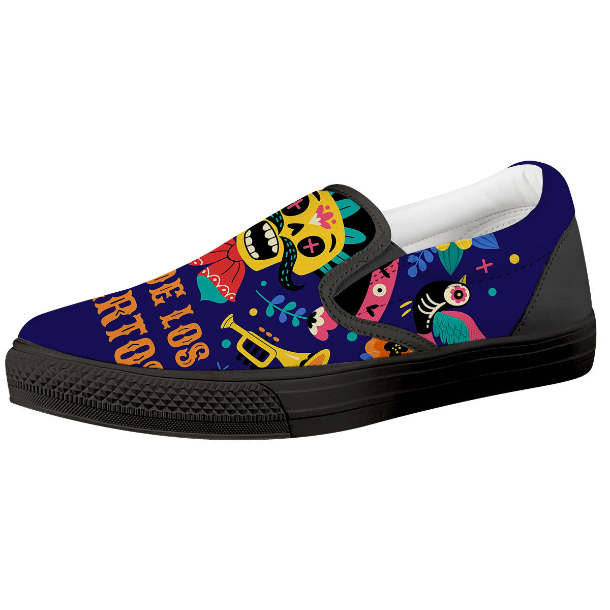 Day Of The Dead Cinco de Mayo Print Black Slip On Shoes-grizzshop
