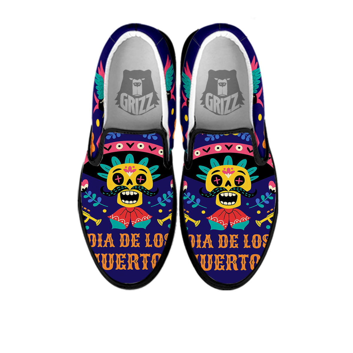 Day Of The Dead Cinco de Mayo Print Black Slip On Shoes-grizzshop