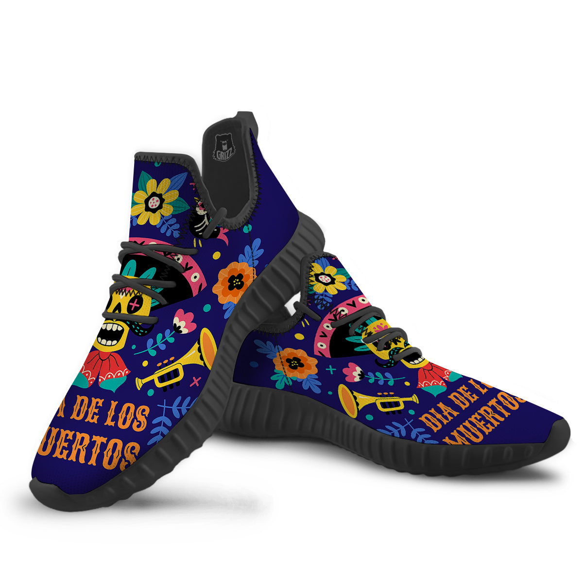 Day Of The Dead Cinco de Mayo Print Black Walking Shoes-grizzshop