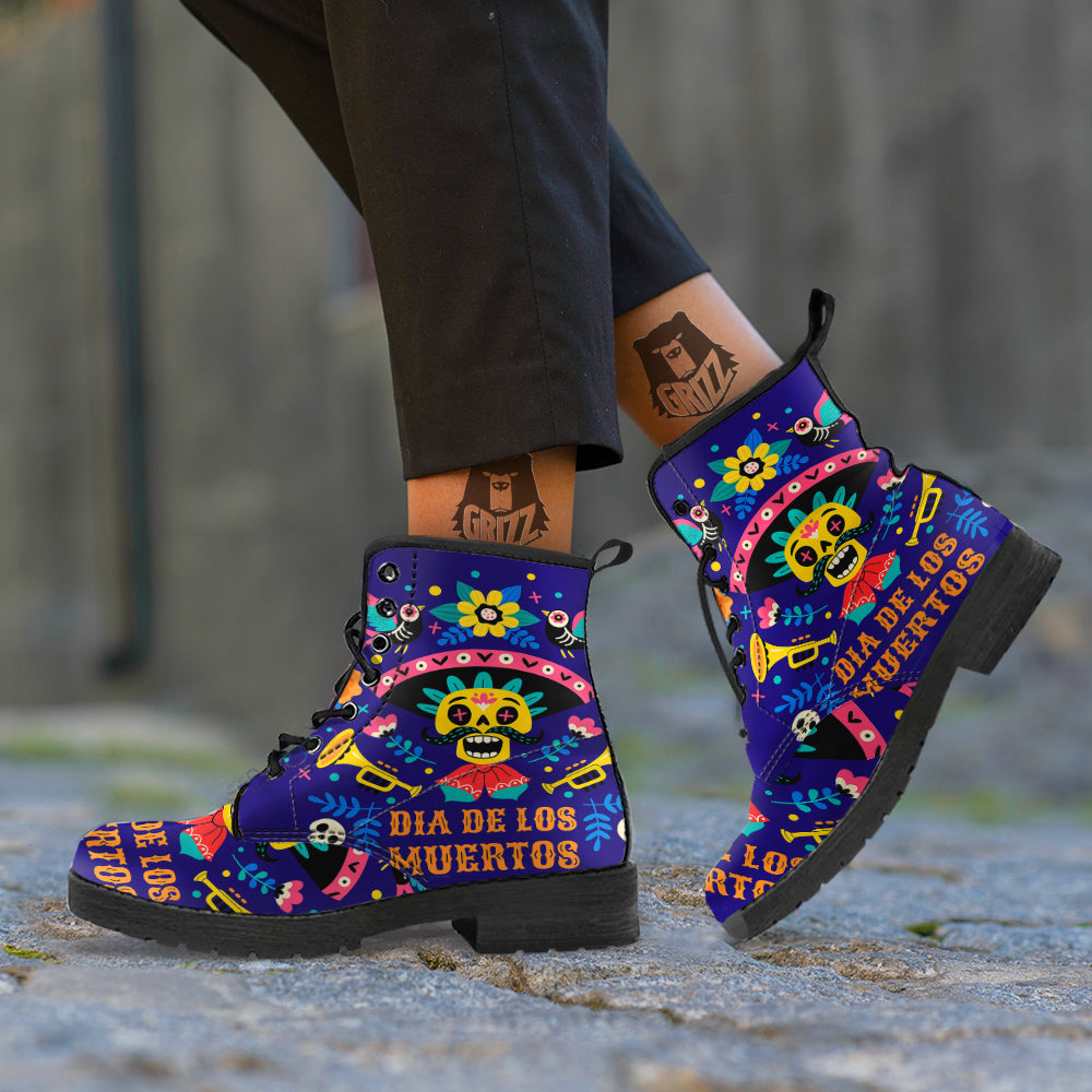 Day Of The Dead Cinco de Mayo Print Leather Boots-grizzshop