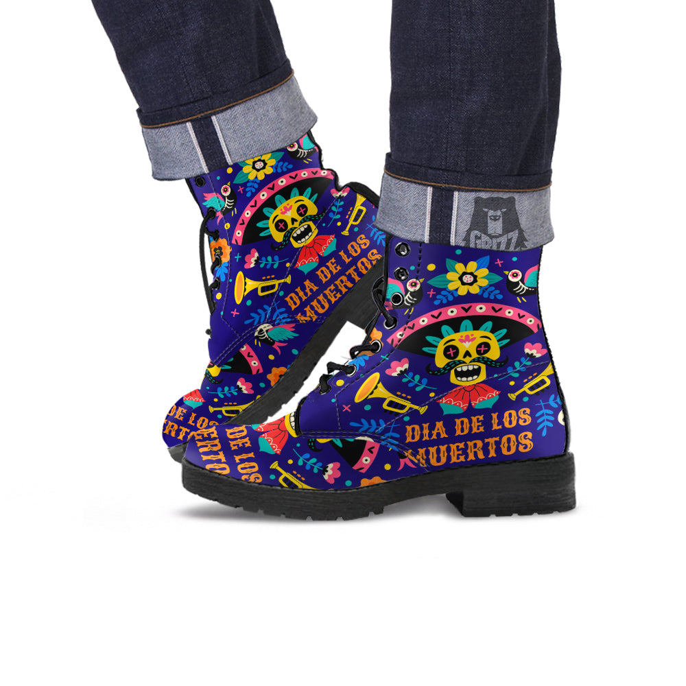 Day Of The Dead Cinco de Mayo Print Leather Boots-grizzshop