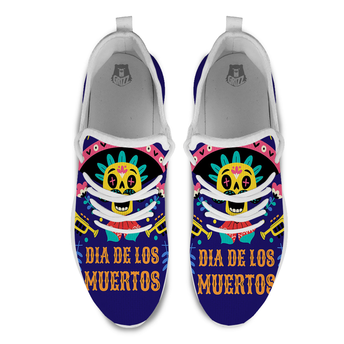 Day Of The Dead Cinco de Mayo Print White Athletic Shoes-grizzshop
