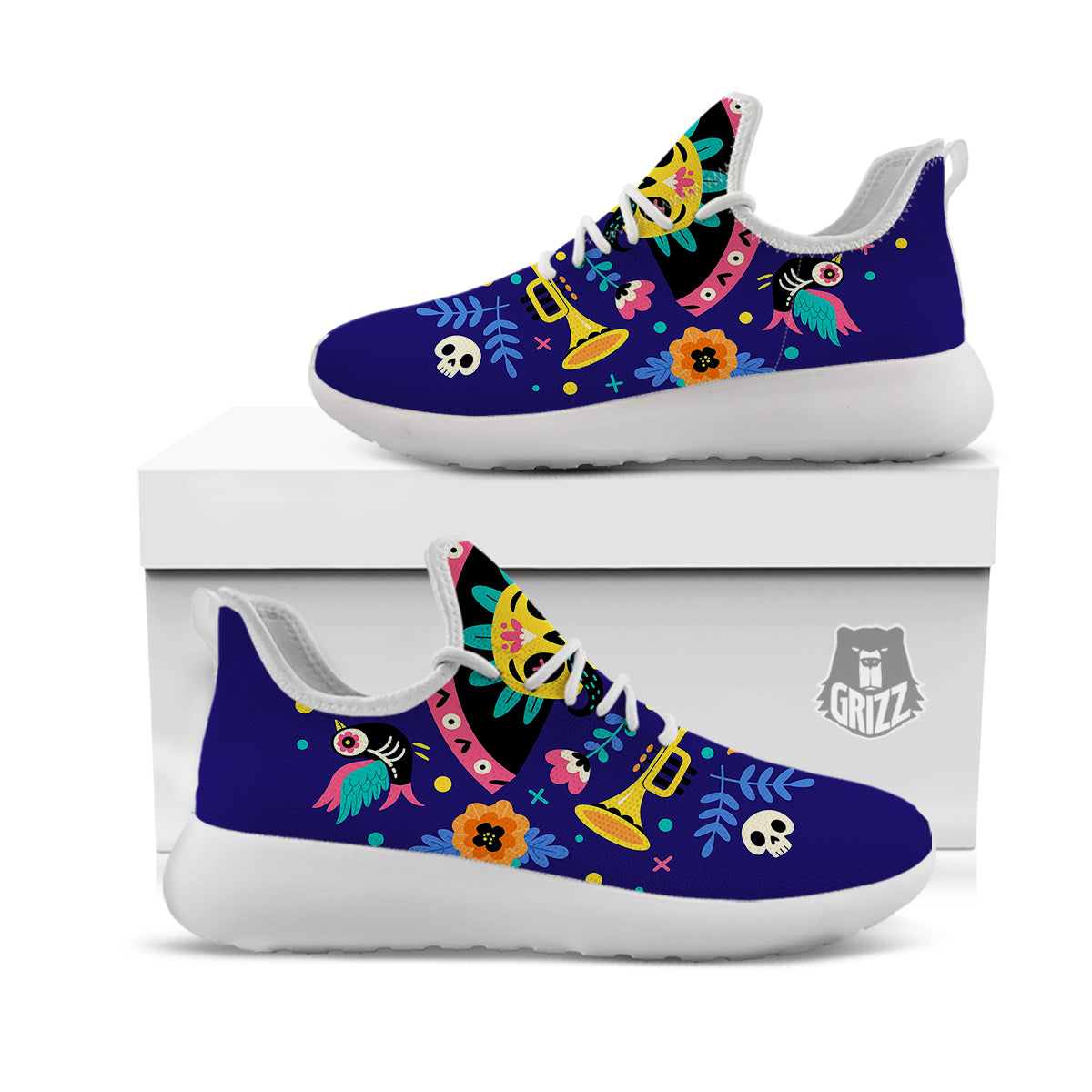 Day Of The Dead Cinco de Mayo Print White Athletic Shoes-grizzshop