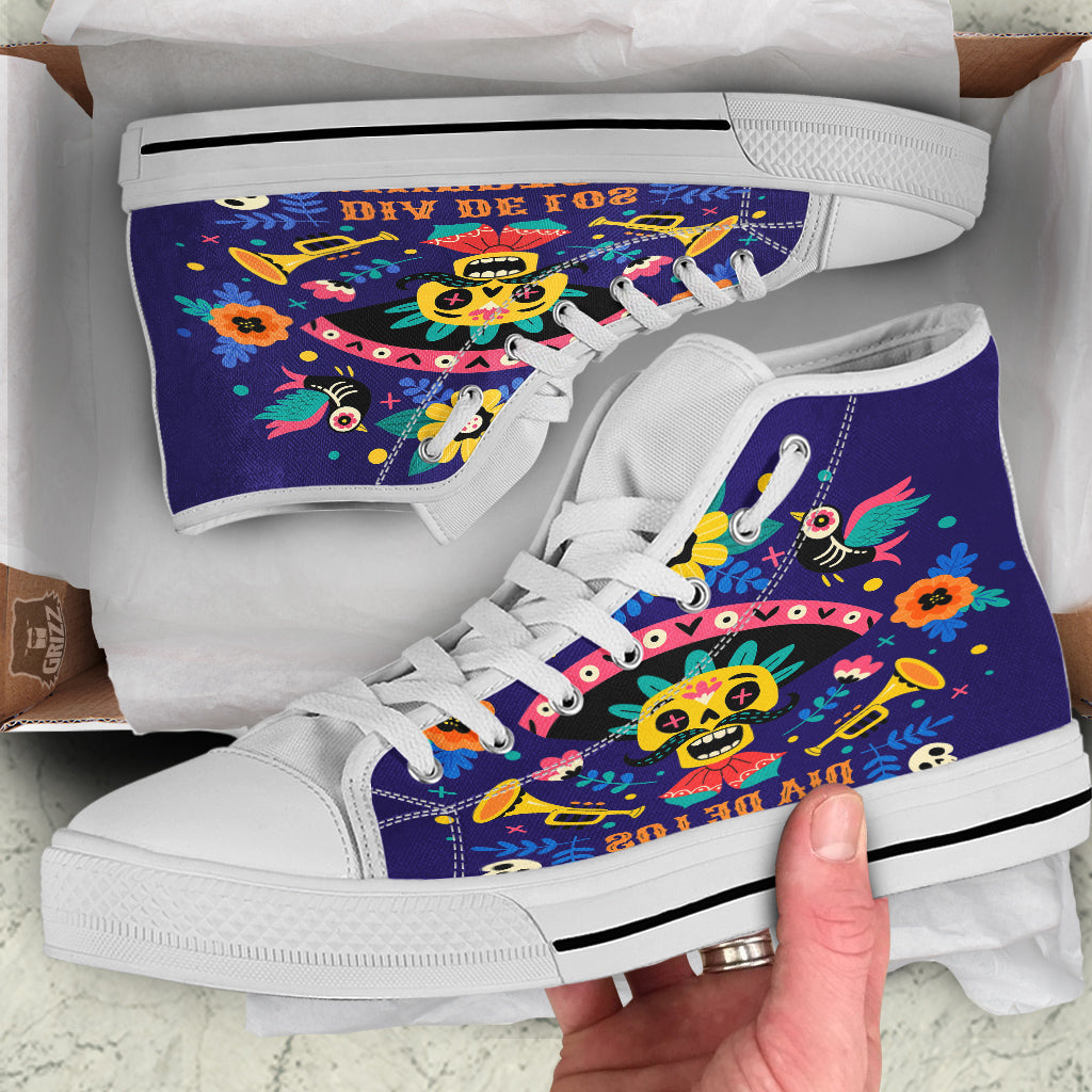 Day Of The Dead Cinco de Mayo Print White High Top Shoes-grizzshop