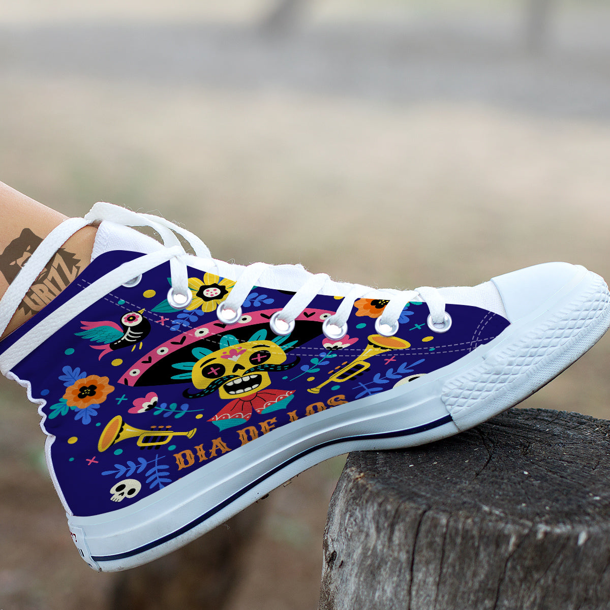 Day Of The Dead Cinco de Mayo Print White High Top Shoes-grizzshop