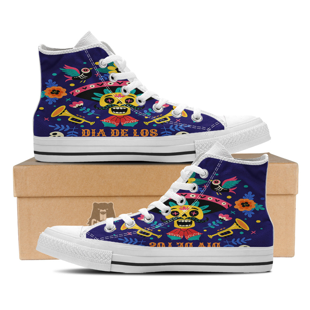 Day Of The Dead Cinco de Mayo Print White High Top Shoes-grizzshop