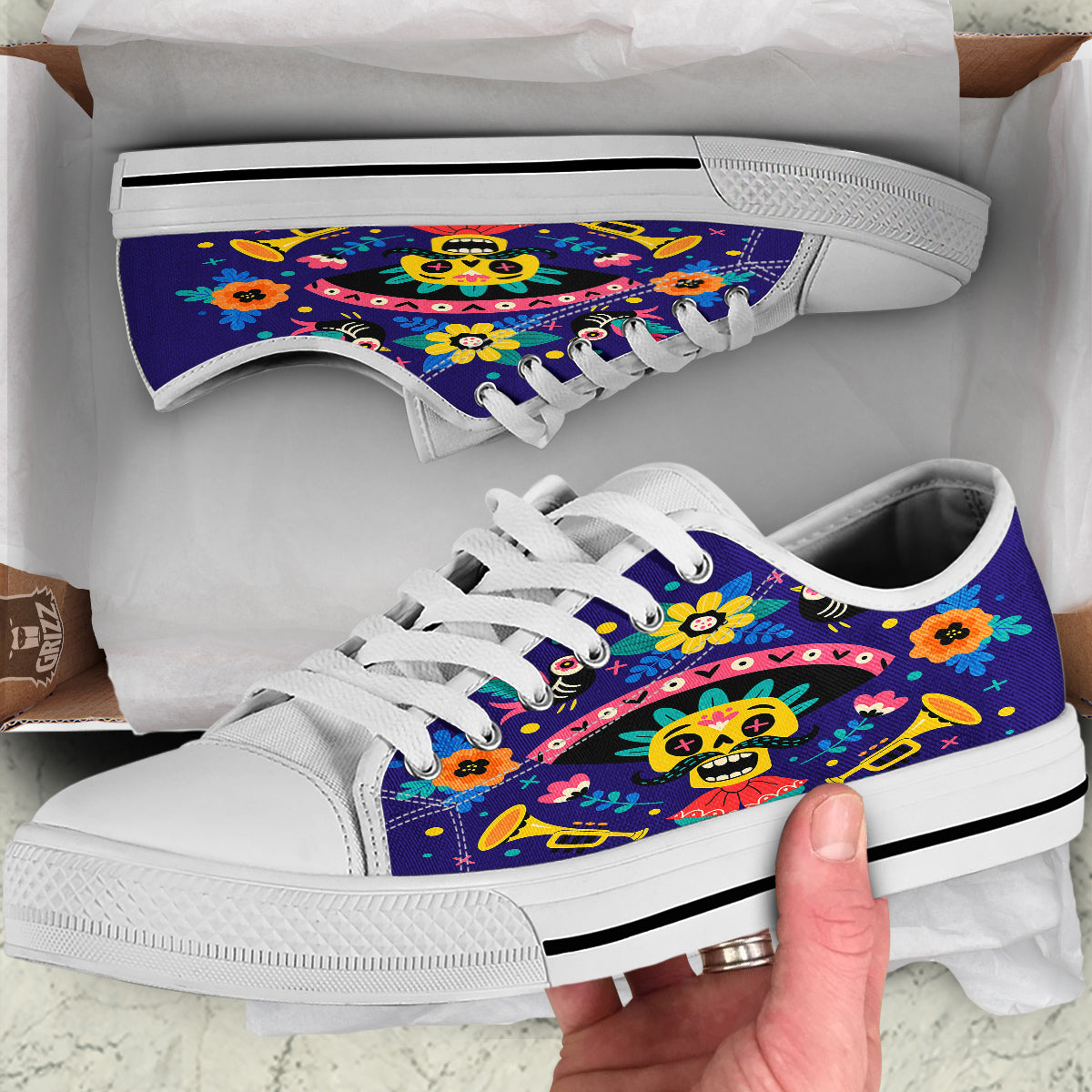 Day Of The Dead Cinco de Mayo Print White Low Top Shoes-grizzshop