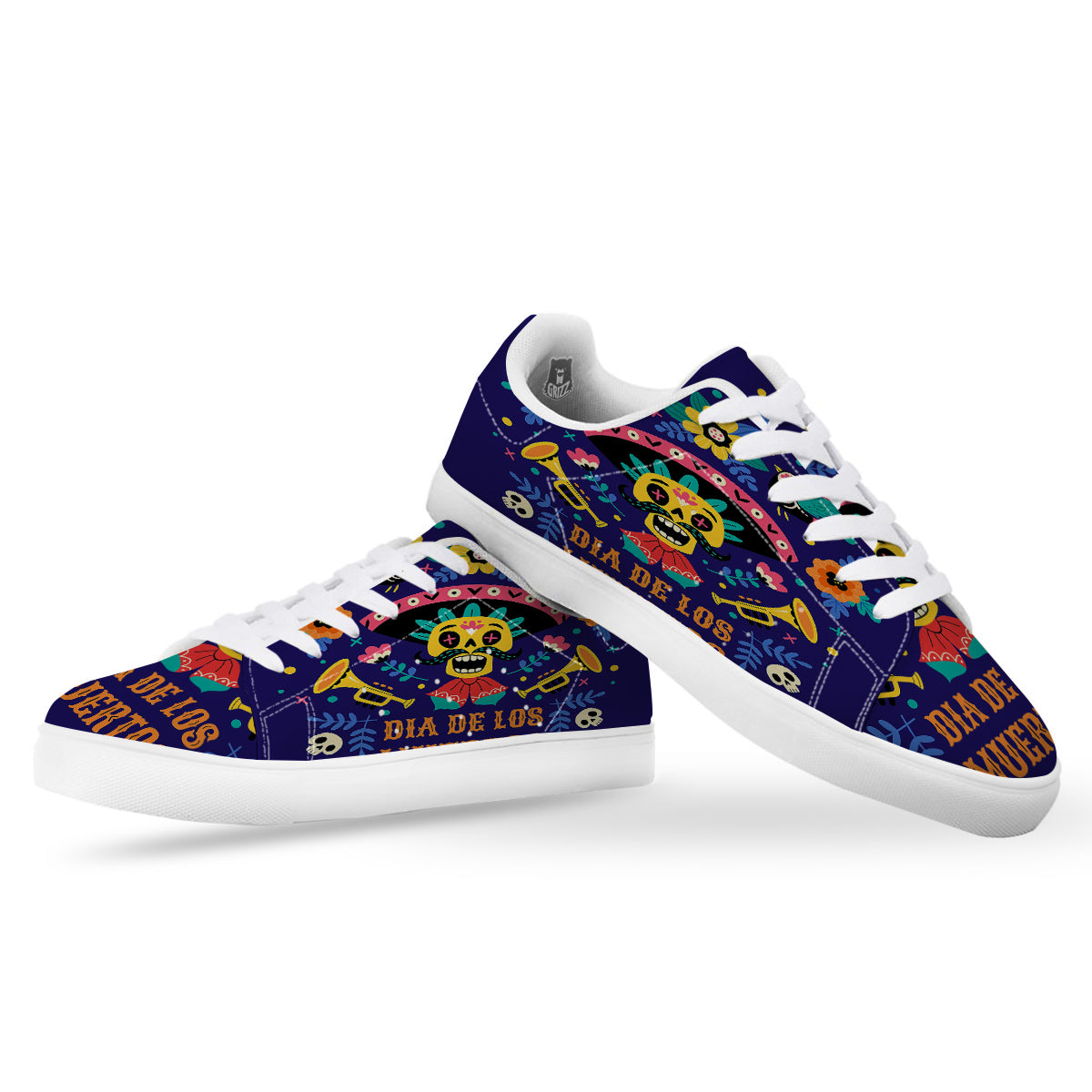 Day Of The Dead Cinco de Mayo Print White Low Top Sneakers-grizzshop