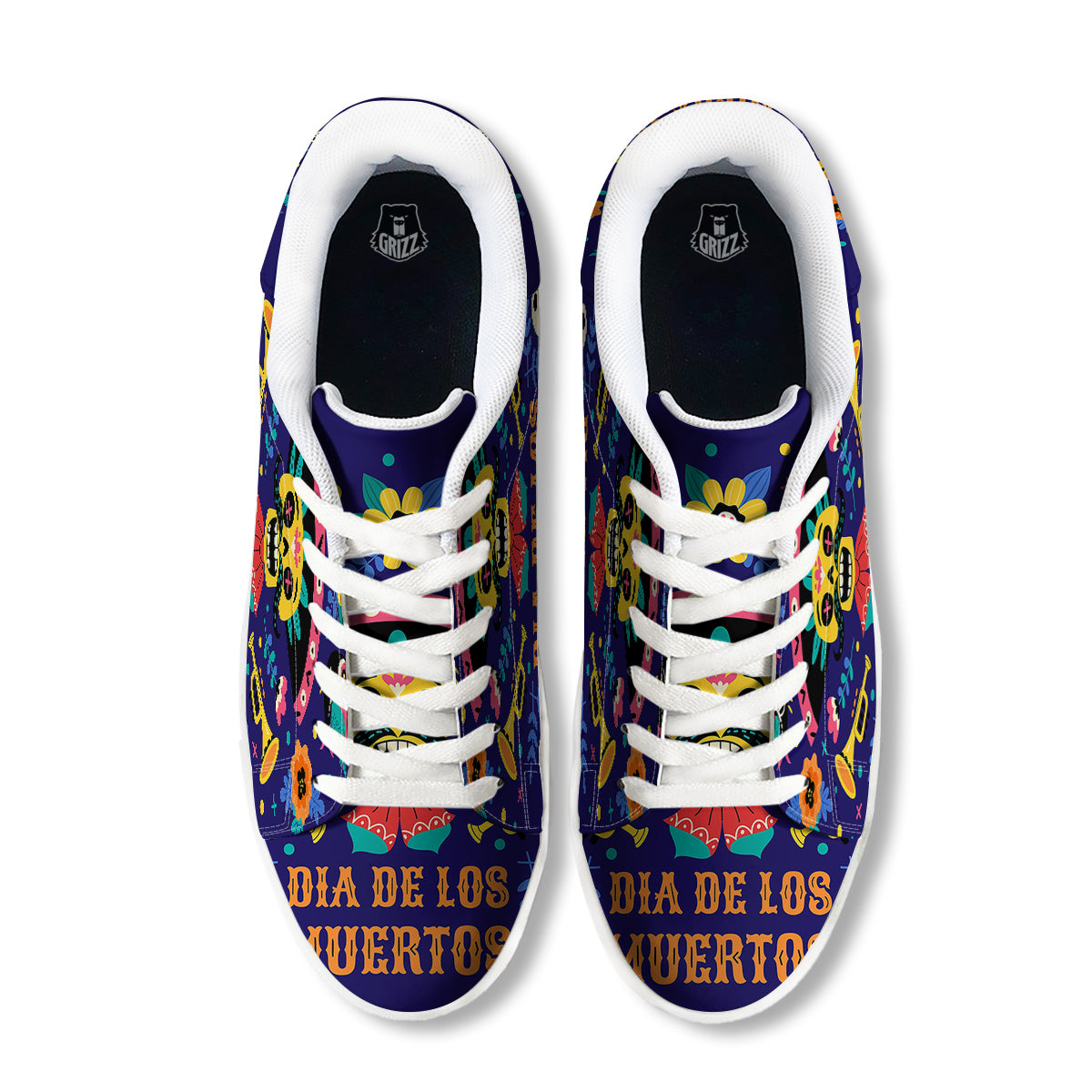 Day Of The Dead Cinco de Mayo Print White Low Top Sneakers-grizzshop