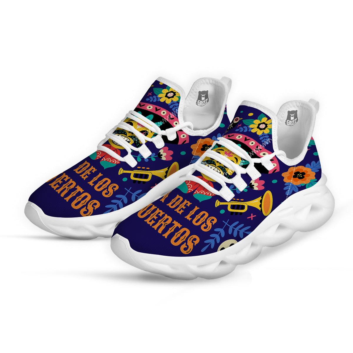 Day Of The Dead Cinco de Mayo Print White Running Shoes-grizzshop