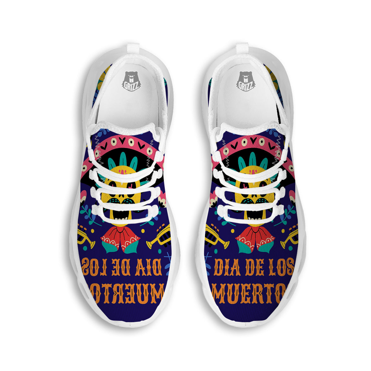 Day Of The Dead Cinco de Mayo Print White Running Shoes-grizzshop