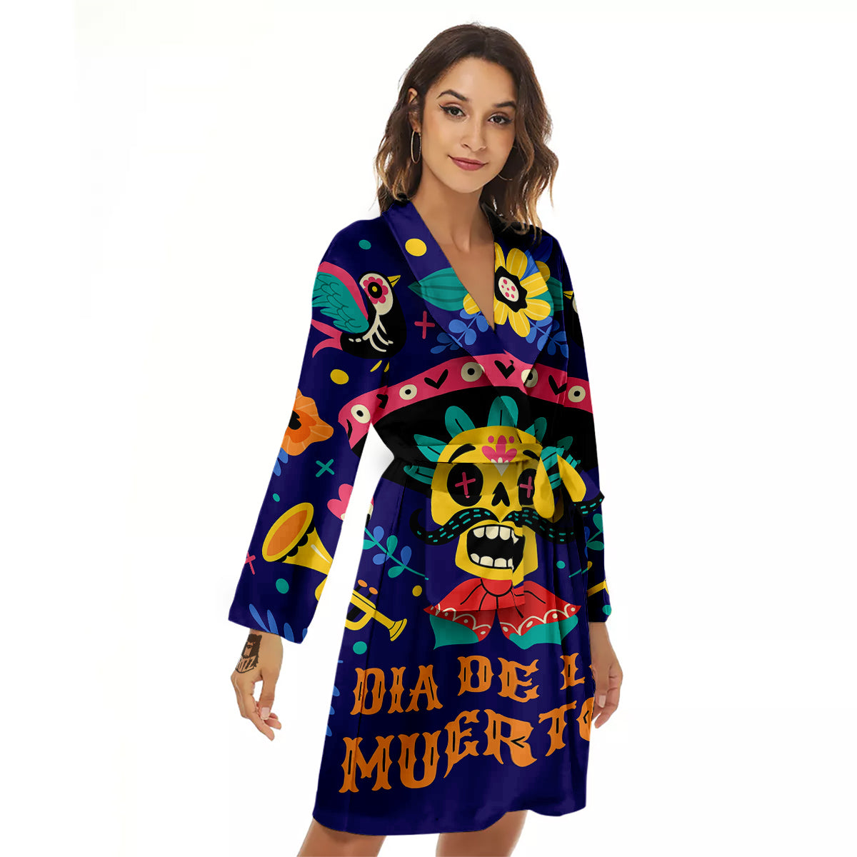 Day Of The Dead Cinco de Mayo Print Women's Robe-grizzshop