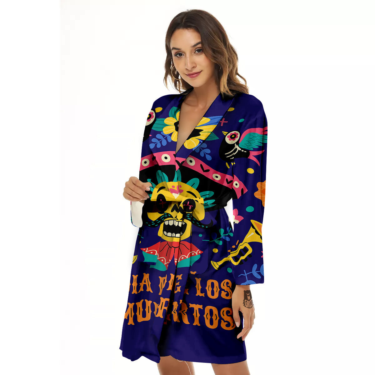 Day Of The Dead Cinco de Mayo Print Women's Robe-grizzshop
