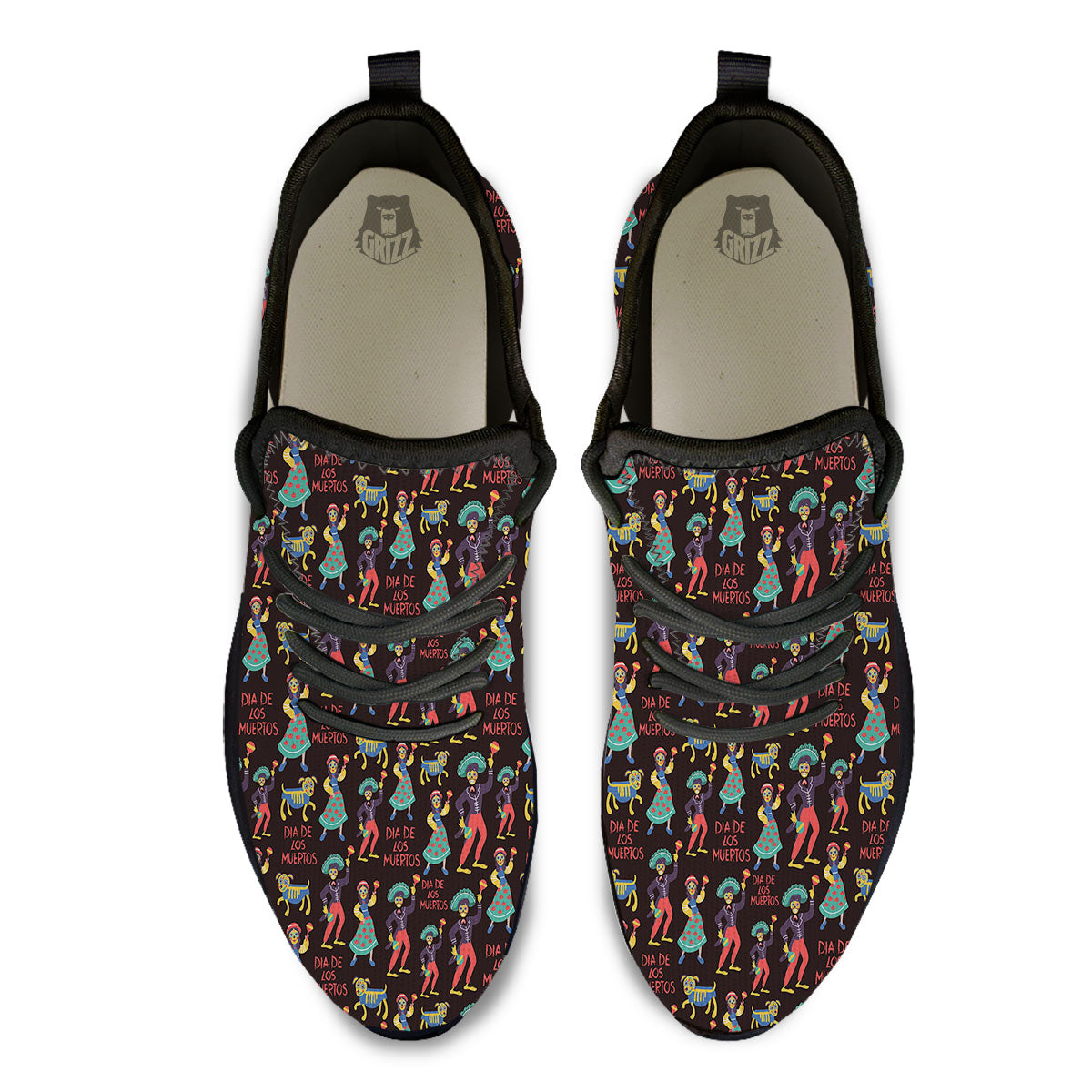 Day Of The Dead Dia De Los Muertos Print Pattern Black Athletic Shoes-grizzshop