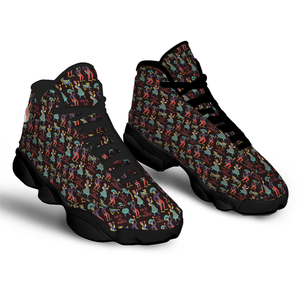 Day Of The Dead Dia De Los Muertos Print Pattern Black Basketball Shoes-grizzshop