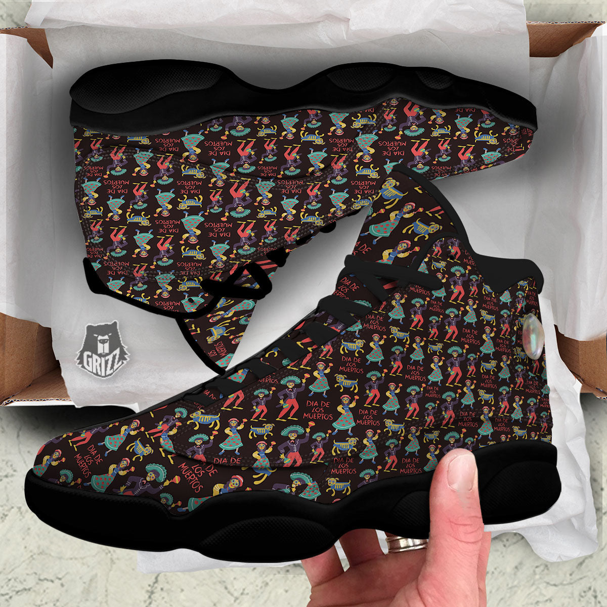 Day Of The Dead Dia De Los Muertos Print Pattern Black Basketball Shoes-grizzshop