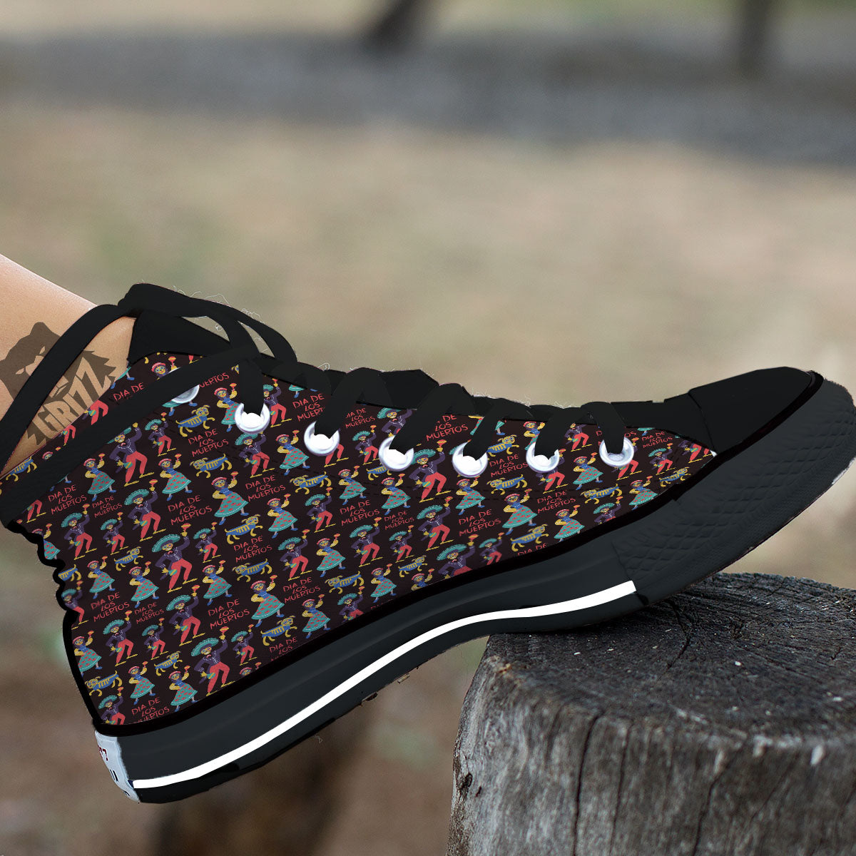 Day Of The Dead Dia De Los Muertos Print Pattern Black High Top Shoes-grizzshop
