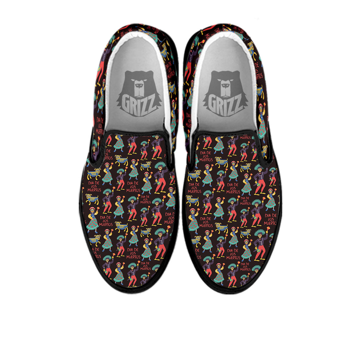 Day Of The Dead Dia De Los Muertos Print Pattern Black Slip On Shoes-grizzshop