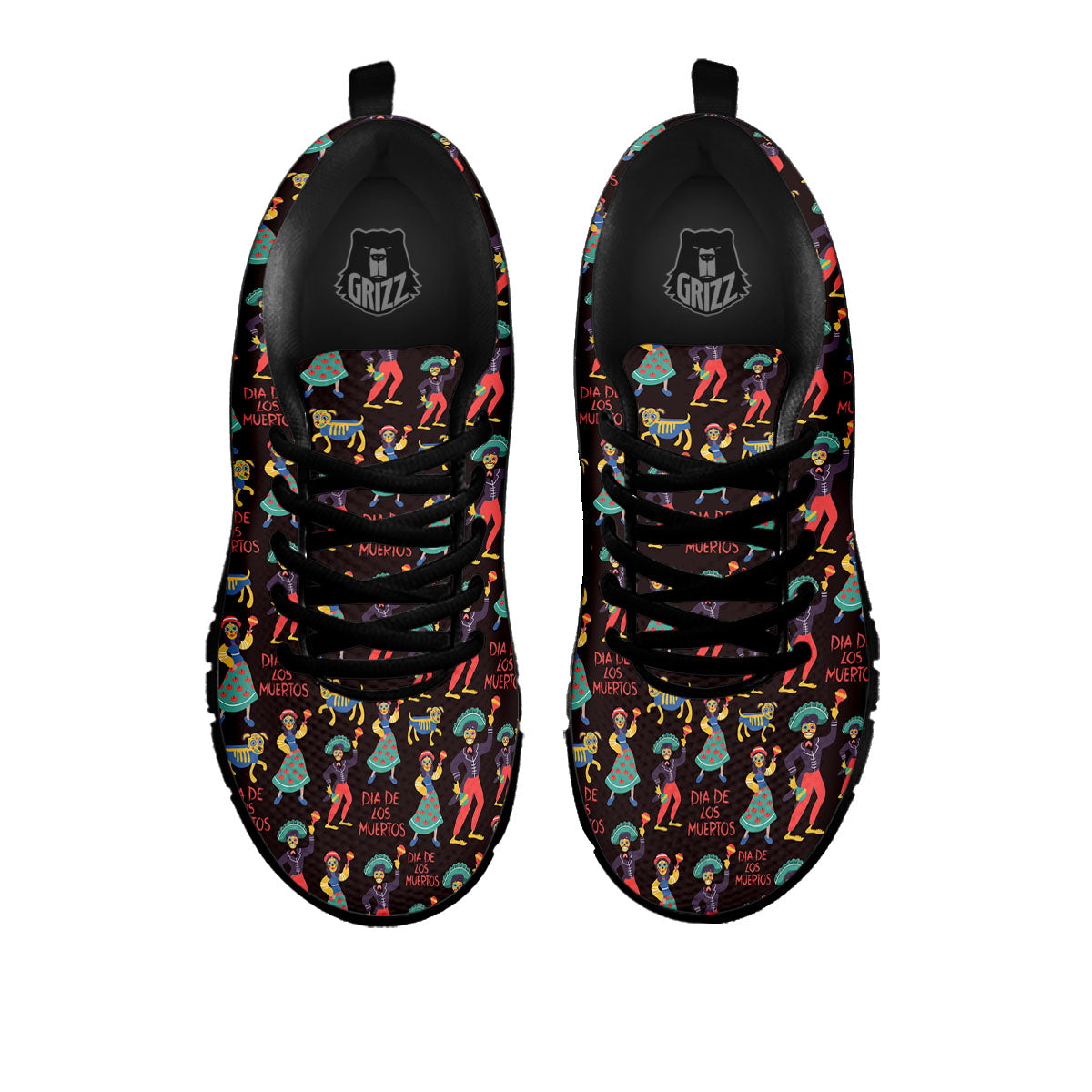 Day Of The Dead Dia De Los Muertos Print Pattern Black Sneaker-grizzshop