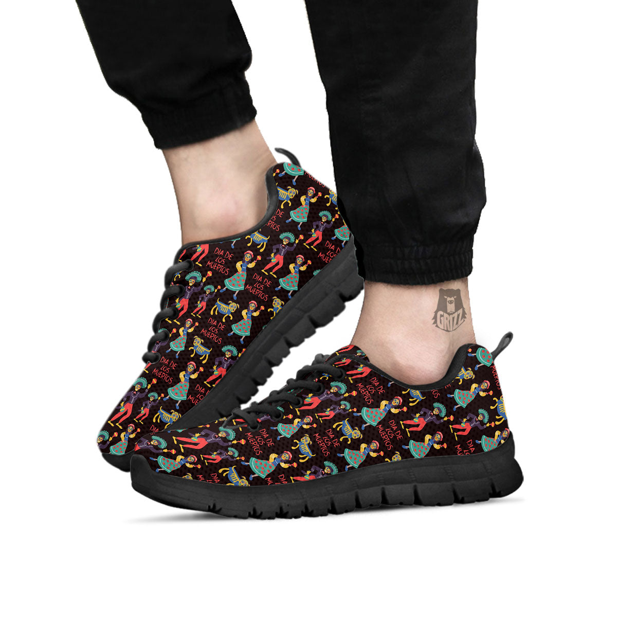 Day Of The Dead Dia De Los Muertos Print Pattern Black Sneaker-grizzshop