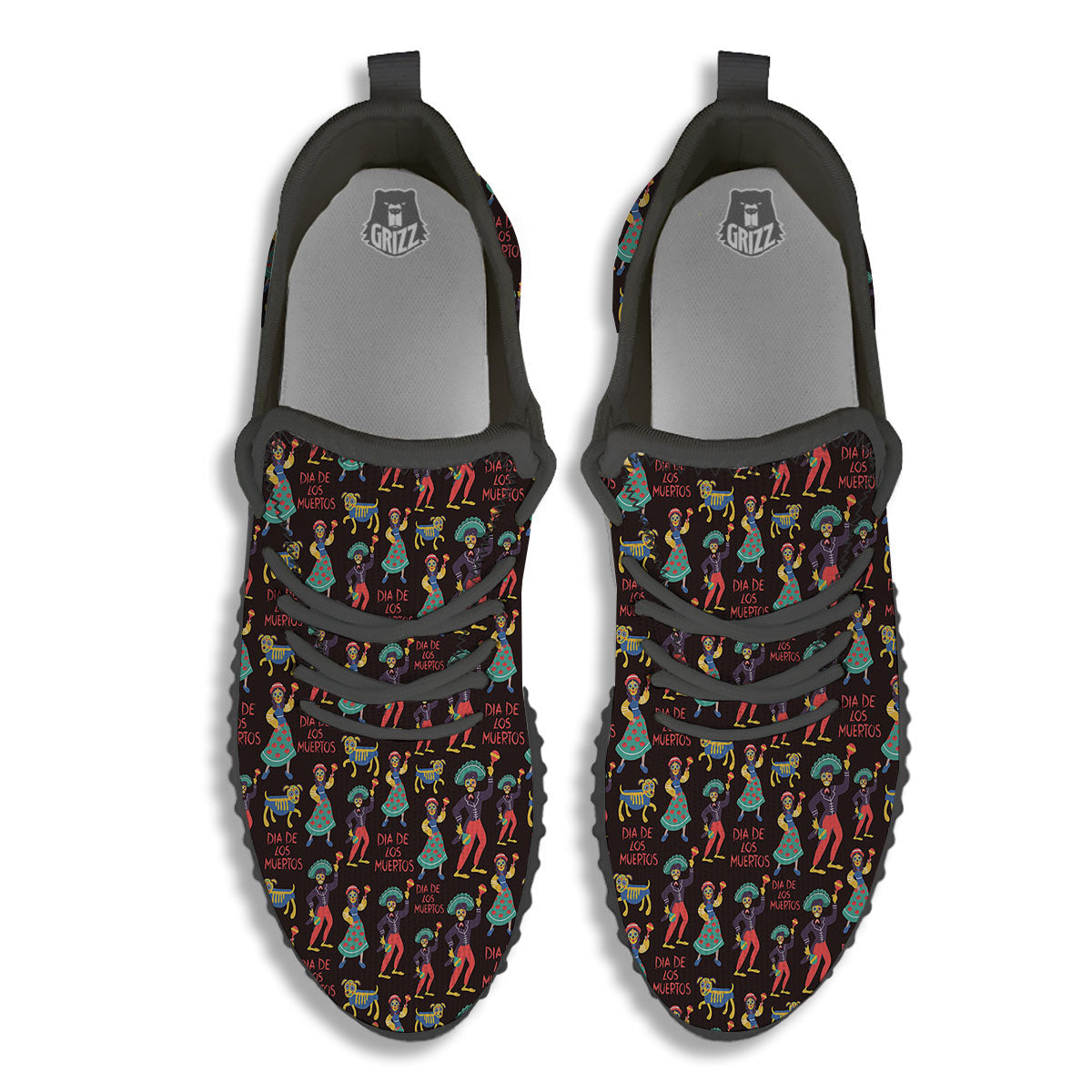 Day Of The Dead Dia De Los Muertos Print Pattern Black Walking Shoes-grizzshop