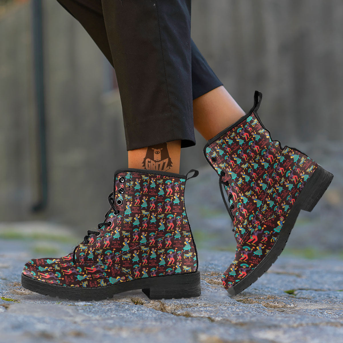 Day Of The Dead Dia De Los Muertos Print Pattern Leather Boots-grizzshop