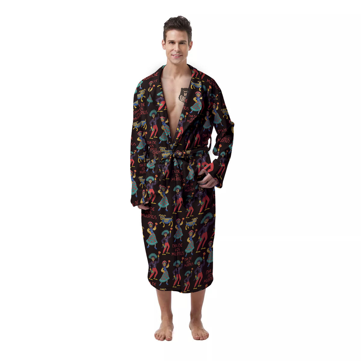 Day Of The Dead Dia De Los Muertos Print Pattern Men's Robe-grizzshop