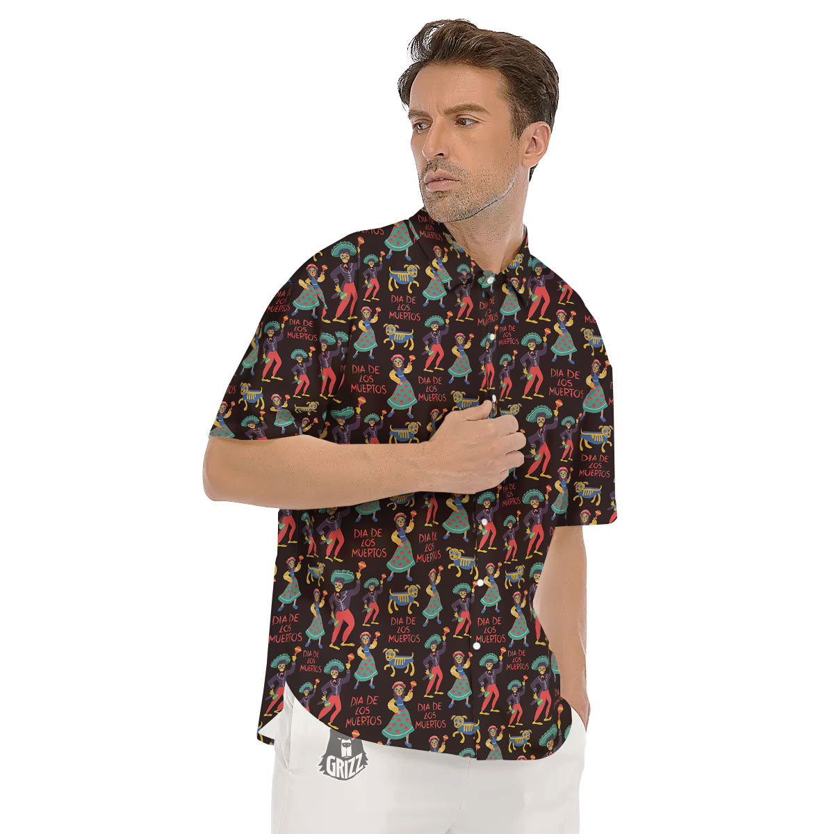 Day Of The Dead Dia De Los Muertos Print Pattern Men's Short Sleeve Shirts-grizzshop