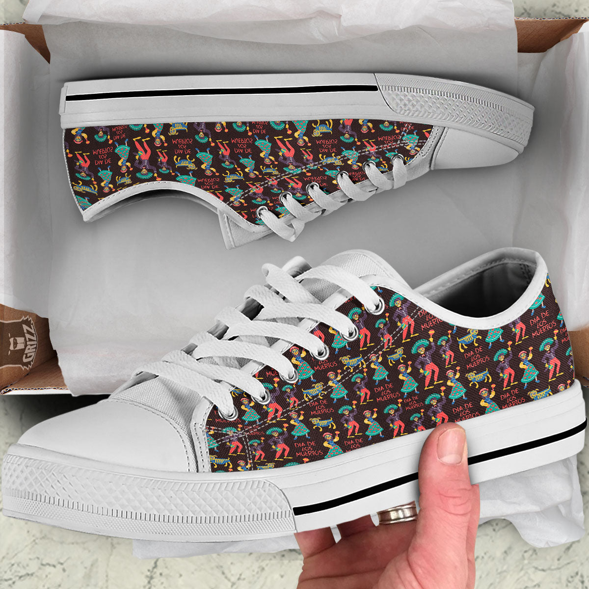 Day Of The Dead Dia De Los Muertos Print Pattern White Low Top Shoes-grizzshop