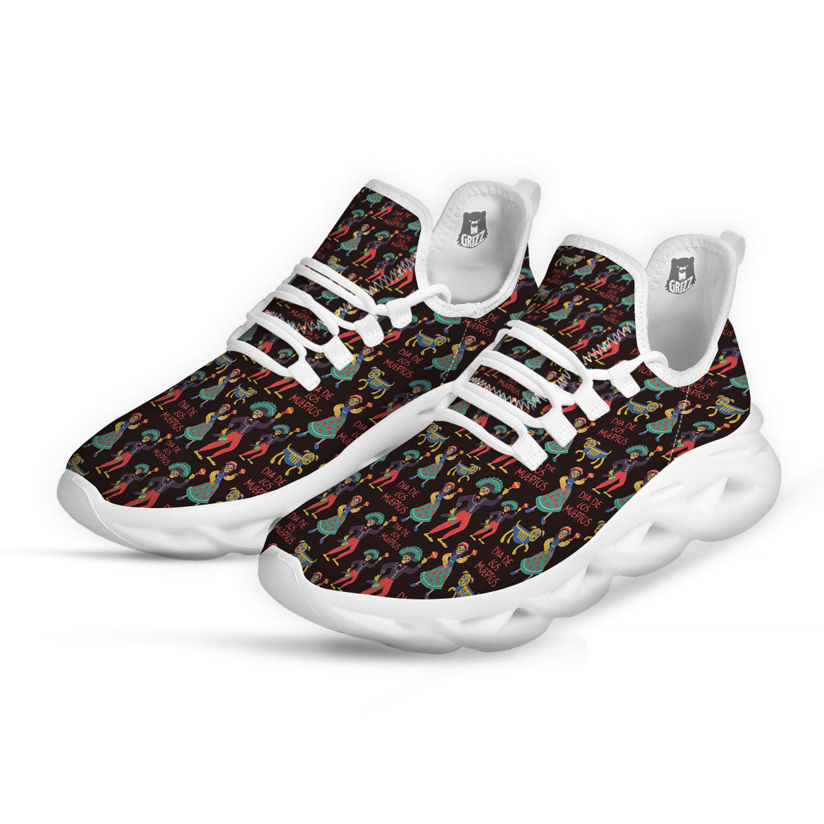 Day Of The Dead Dia De Los Muertos Print Pattern White Running Shoes-grizzshop