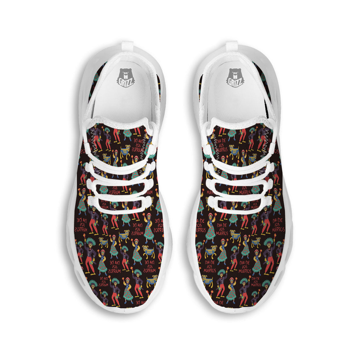 Day Of The Dead Dia De Los Muertos Print Pattern White Running Shoes-grizzshop