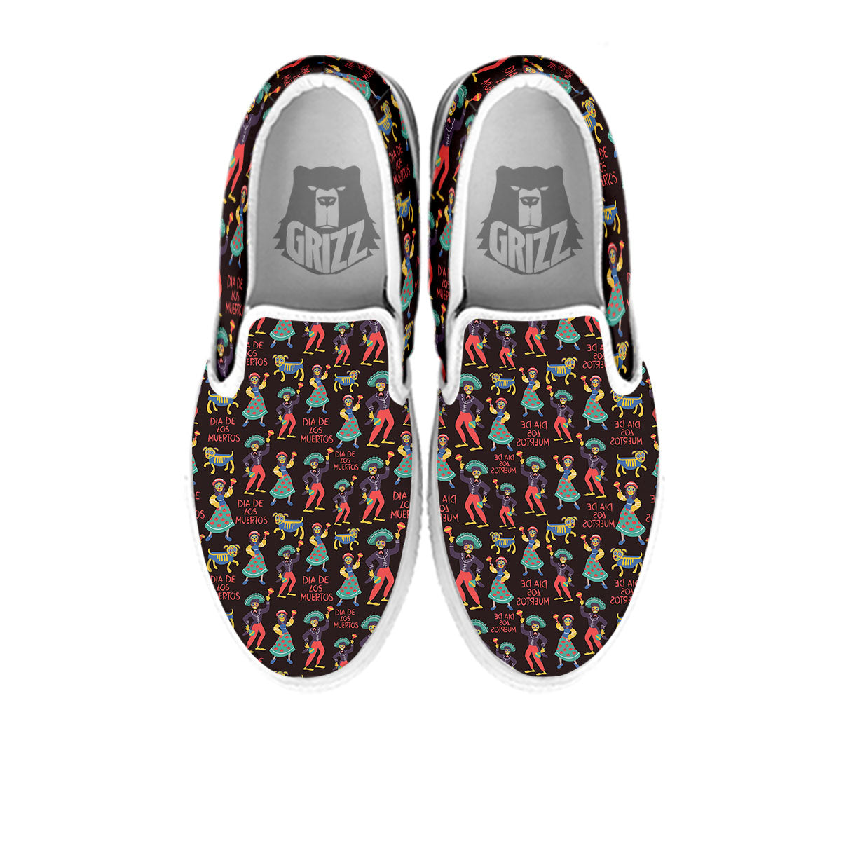 Day Of The Dead Dia De Los Muertos Print Pattern White Slip On Shoes-grizzshop