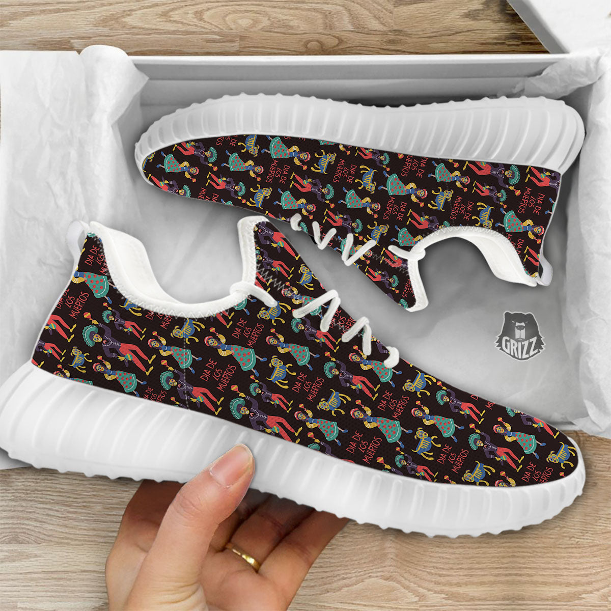 Day Of The Dead Dia De Los Muertos Print Pattern White Walking Shoes-grizzshop