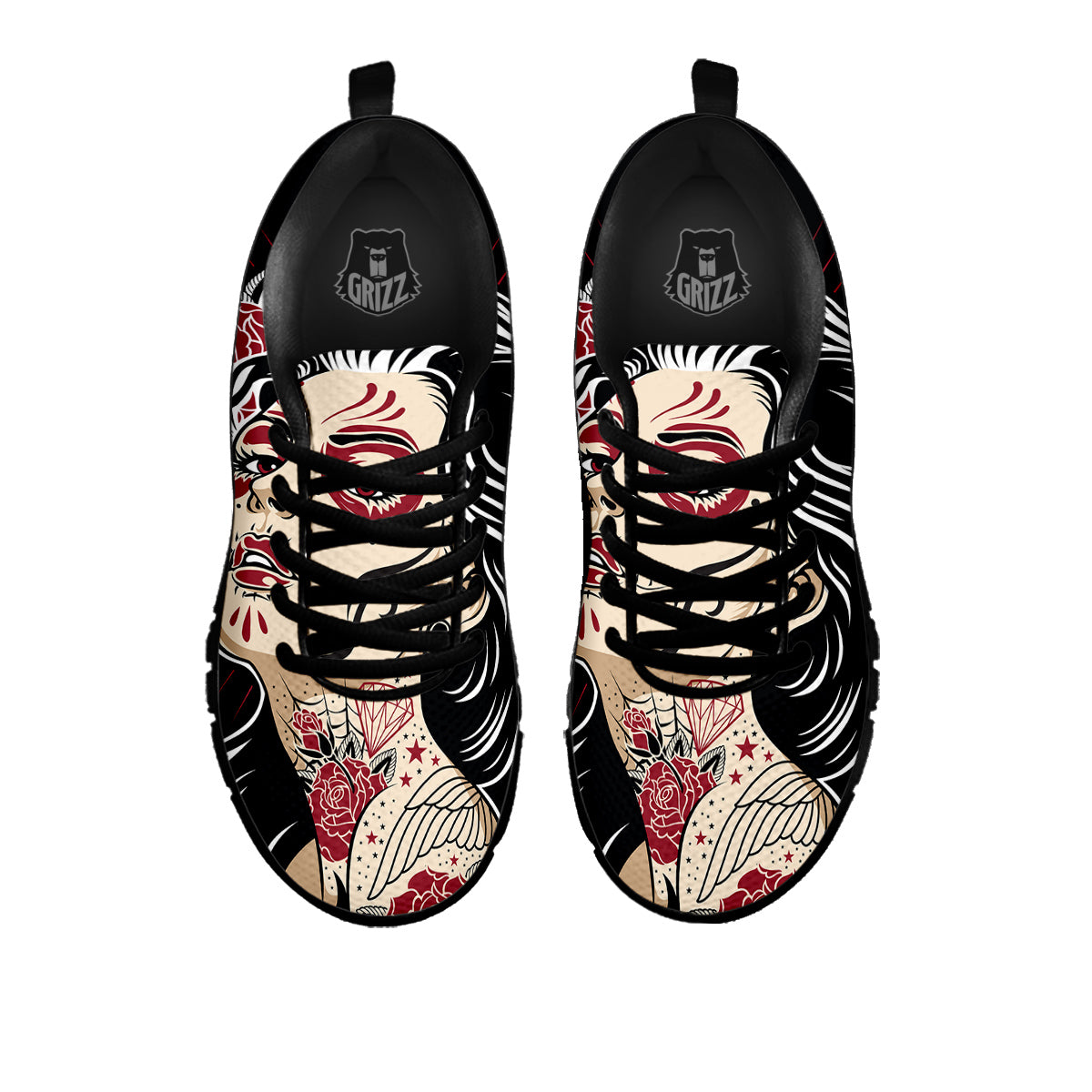 Day of The Dead Calavera Girl Print Black Sneaker-grizzshop