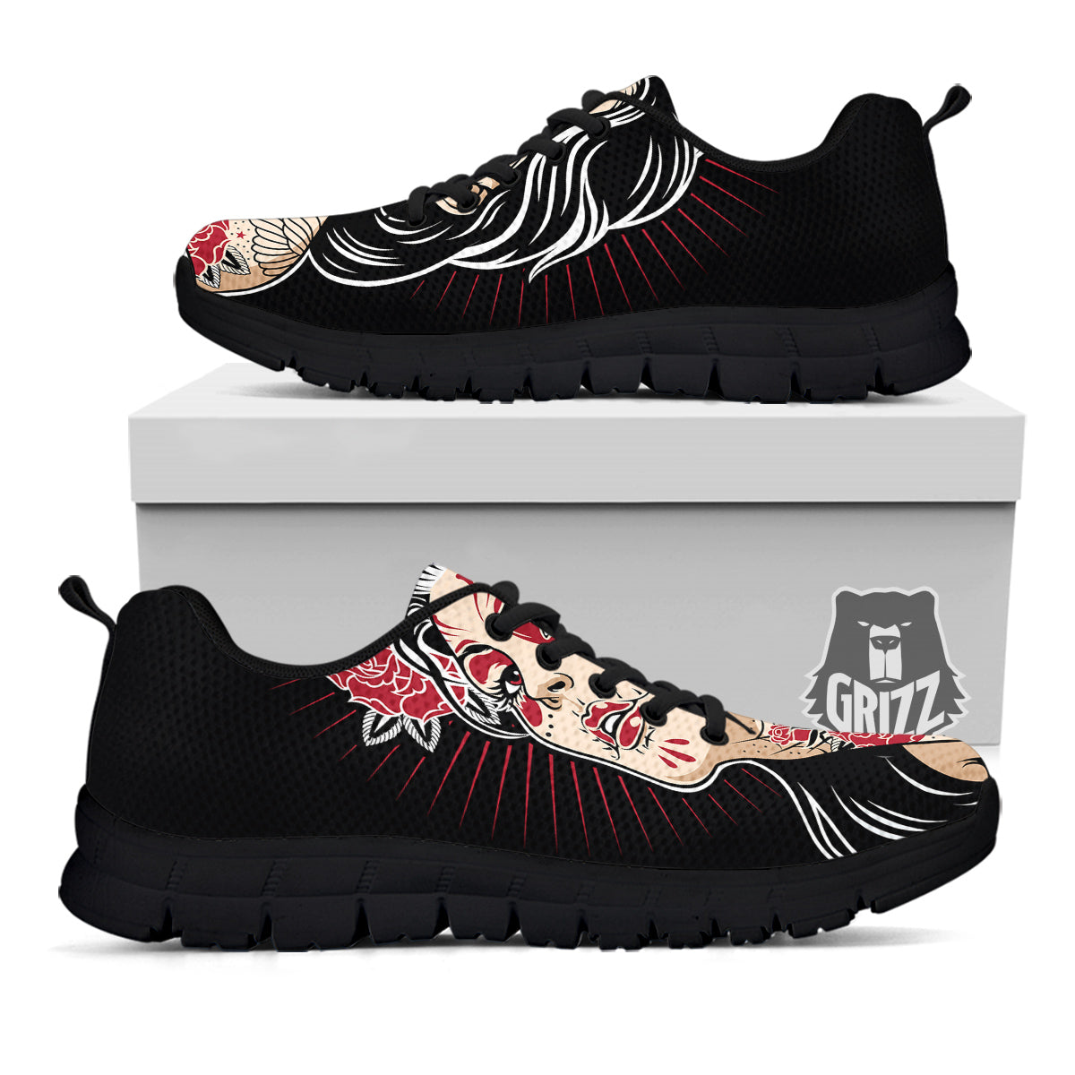 Day of The Dead Calavera Girl Print Black Sneaker-grizzshop